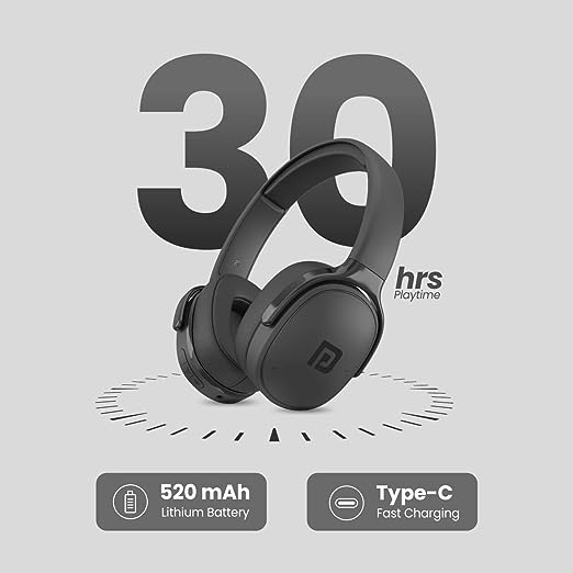 Portronics Muffs A Bluetooth 5.0 Wireless Headphone Over The Ear Headset with Handsfree Calling, Comfortable Design, 3.5mm Aux-in, Long Playtime, Powerful Bass(Black) Portronics Muffs A Bluetooth 5.0 Wireless Headphone Over The Ear Headset with Handsfree Calling, Comfortable Design, 3.5mm Aux-in, Long Playtime, Powerful Bass(Black)